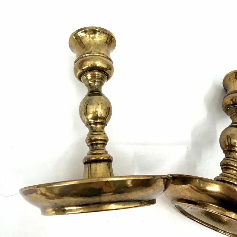 Vintage Brass Taper Candlestick Holders Pair Set Round with Character